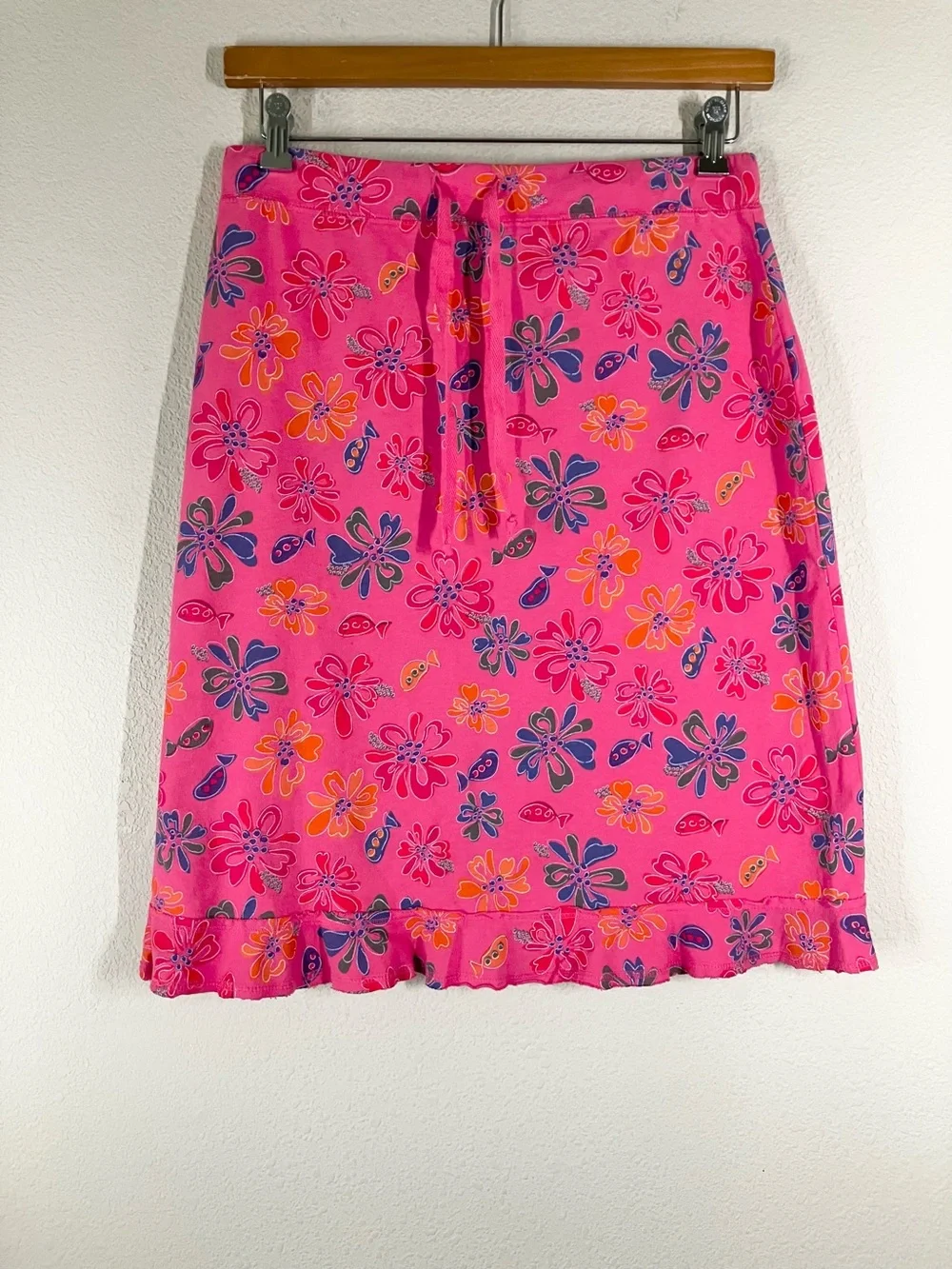 FRESH PRODUCE A-line Midi Skirt M Pull-On Floral Fish Print Beach Resort Summer - Picture 10 of 11